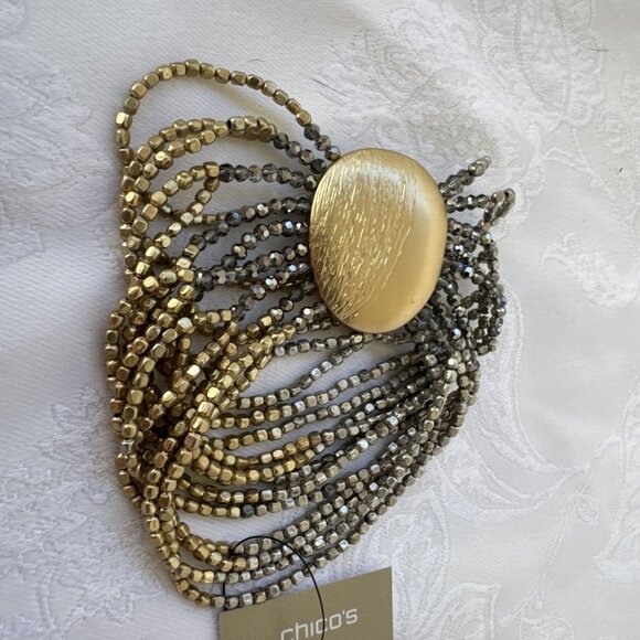 Chico's Dark Gold & Silvertone Stretch Beaded Shimmery Stackable Bracelet - NWT - Picture 9 of 12